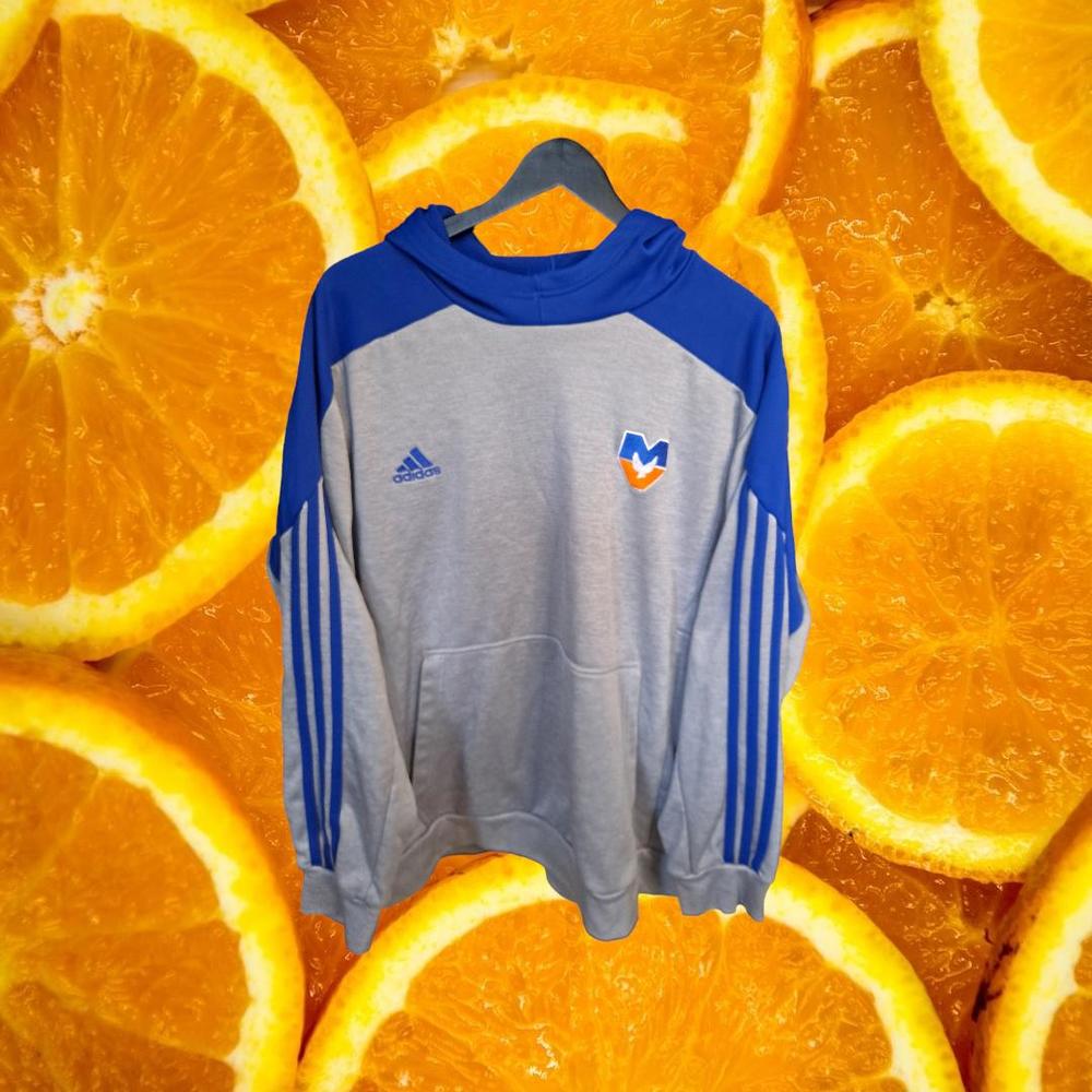 Adidas Blue and Gray Hooded Sweatshirt With‎ Stripes on the Sleeves Size 2XL